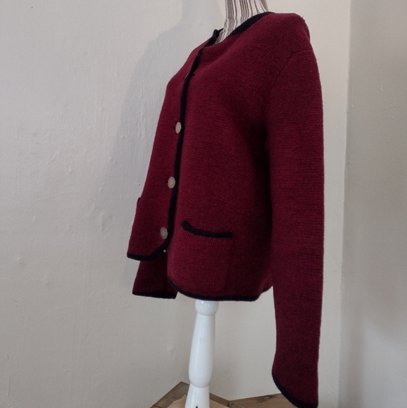 Burgundy Wool Knit Button Front Heavy Cardigan Sweater Size XL - Picture 5 of 11